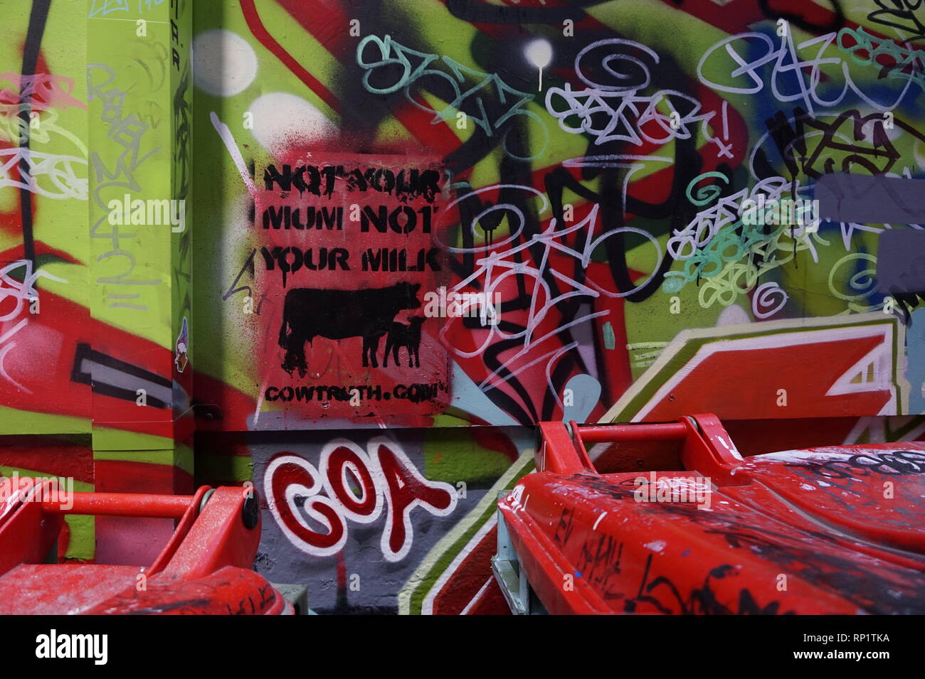 Vegan Street Art in Melbourne. Stockfoto