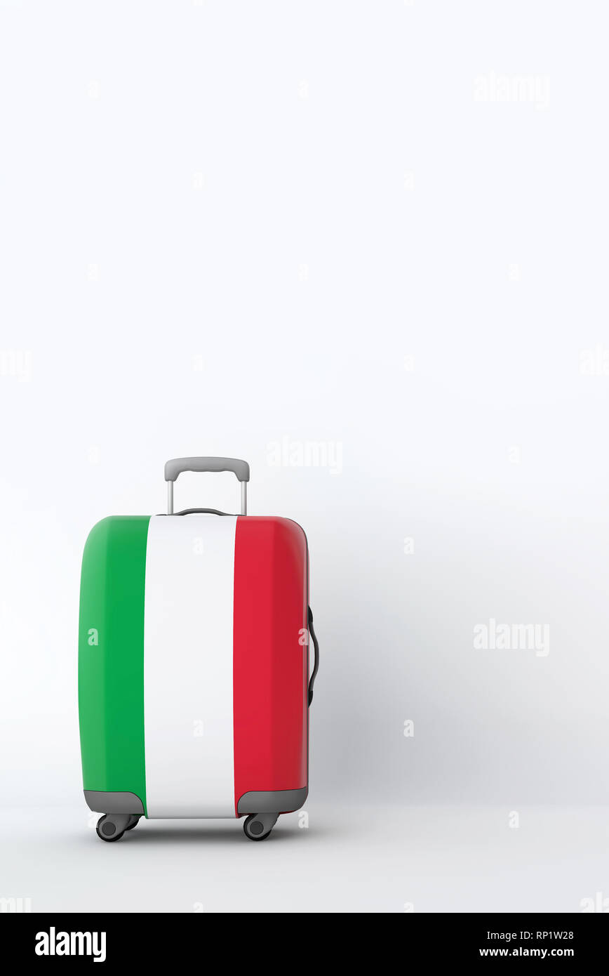 Reisekoffer mit der Flagge von Italien. Urlaubsziel. 3D-Rendering Stockfoto