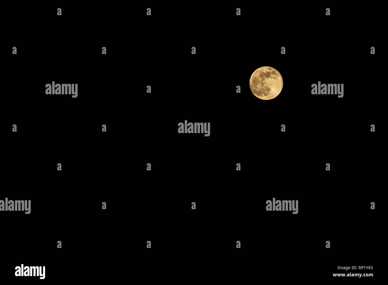 Yellow Moon. Vollmond in den schwarzen Himmel. Astronomisches Phänomen. Stockfoto