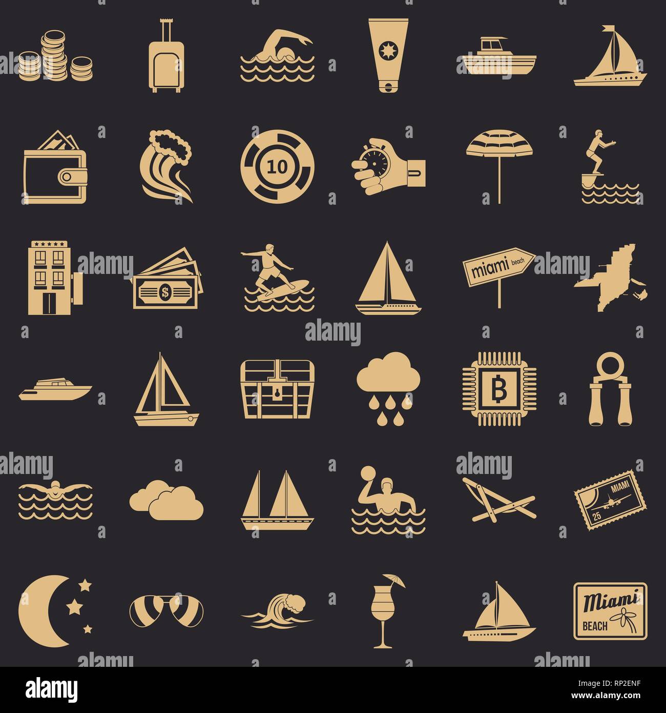 Springen Sie in Wasser Icons Set, einfachen Stil Stock Vektor