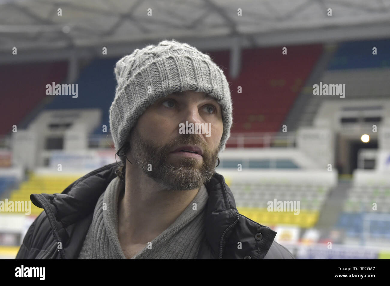 Ex-NHL Spieler Jaromir Jagr von Kladno ist nach der ersten tschechischen Hockey League Havirov - Kladno übereinstimmen, in Havirov, Tschechien, Montag, Februar 18, 2019 gesehen. 47-Jahre Spieler zurück auf Eis nach einem Jahr und einem Tag konnte er nicht wegen seiner Verletzung zu spielen. (CTK Photo/Jaroslav Ozana) Stockfoto