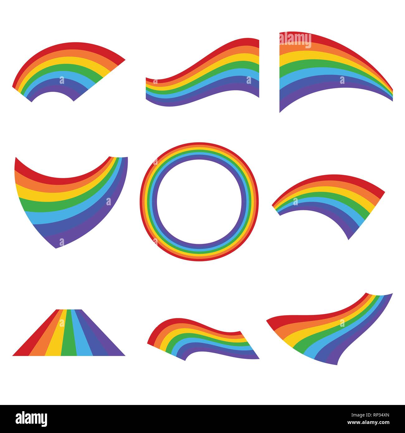 Einstellen der Regenbögen in unterschiedlicher Form isoliert. Vector Illustration Stock Vektor