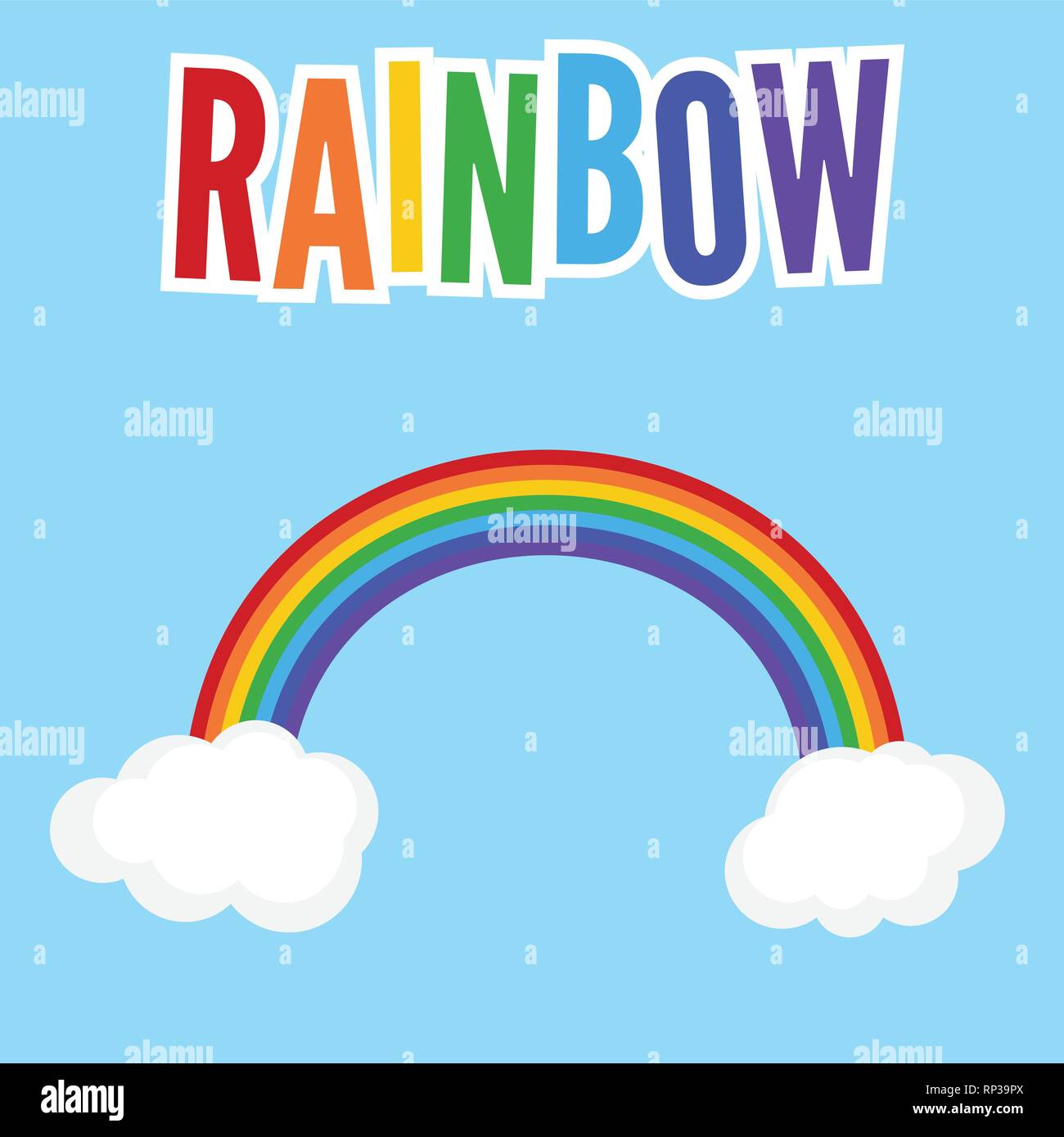 Farbe Rainbow mit Wolken. Vector Illustration Stock Vektor