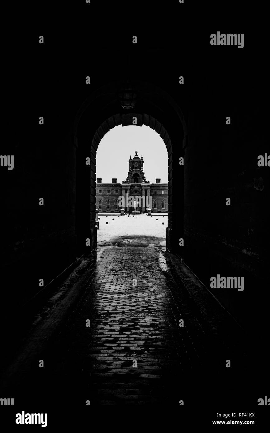 Blenheim Palace Innenhof im Schnee - Blenheim Palace in Woodstock, Oxfordshire, England Stockfoto