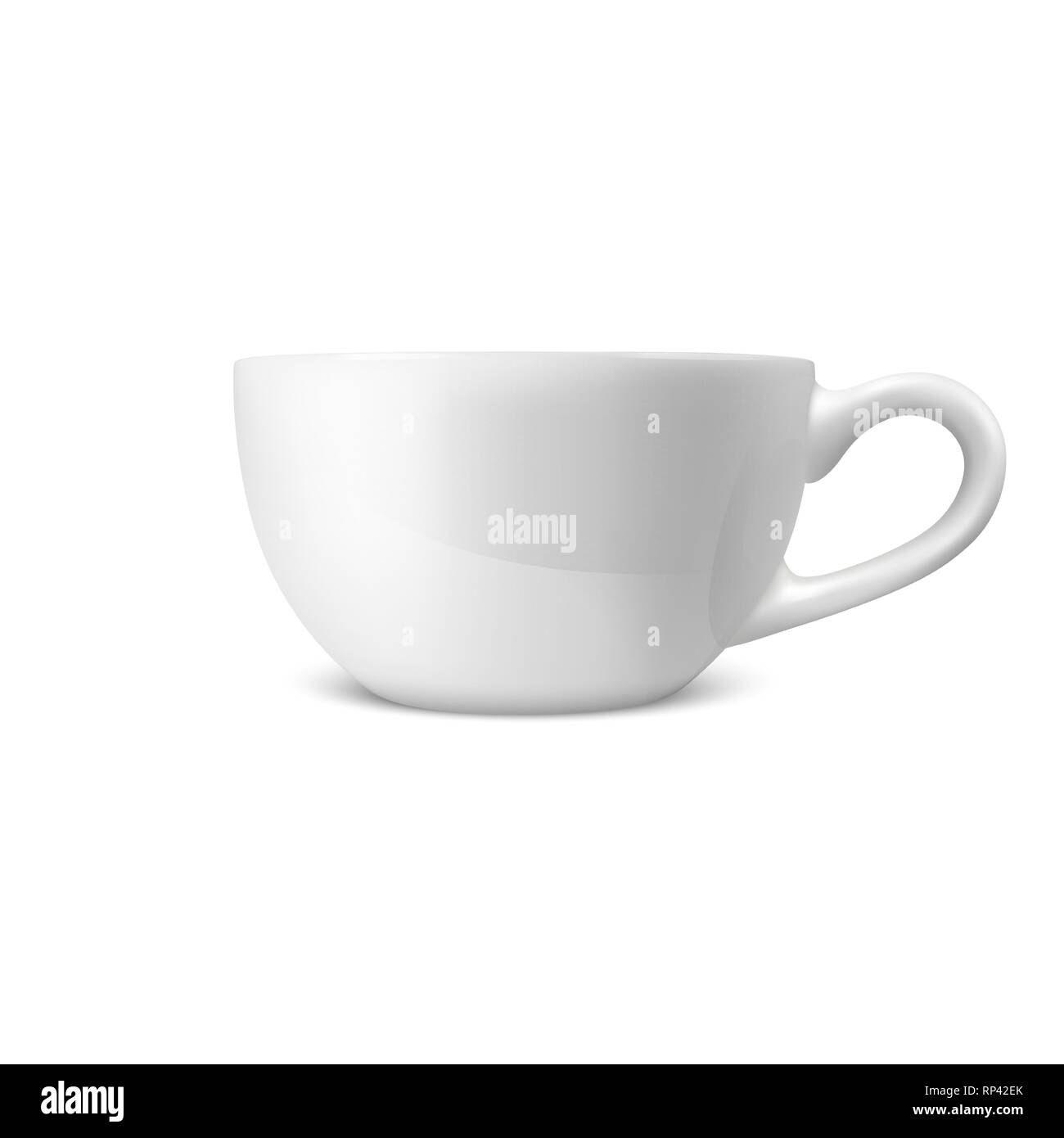 Realistische Vector3d Glänzend weiße Kaffee Tee Tasse, Becher Symbol Closeup isoliert auf weißem Hintergrund. Design Template aus Porzellan Tasse oder Becher für Stock Vektor