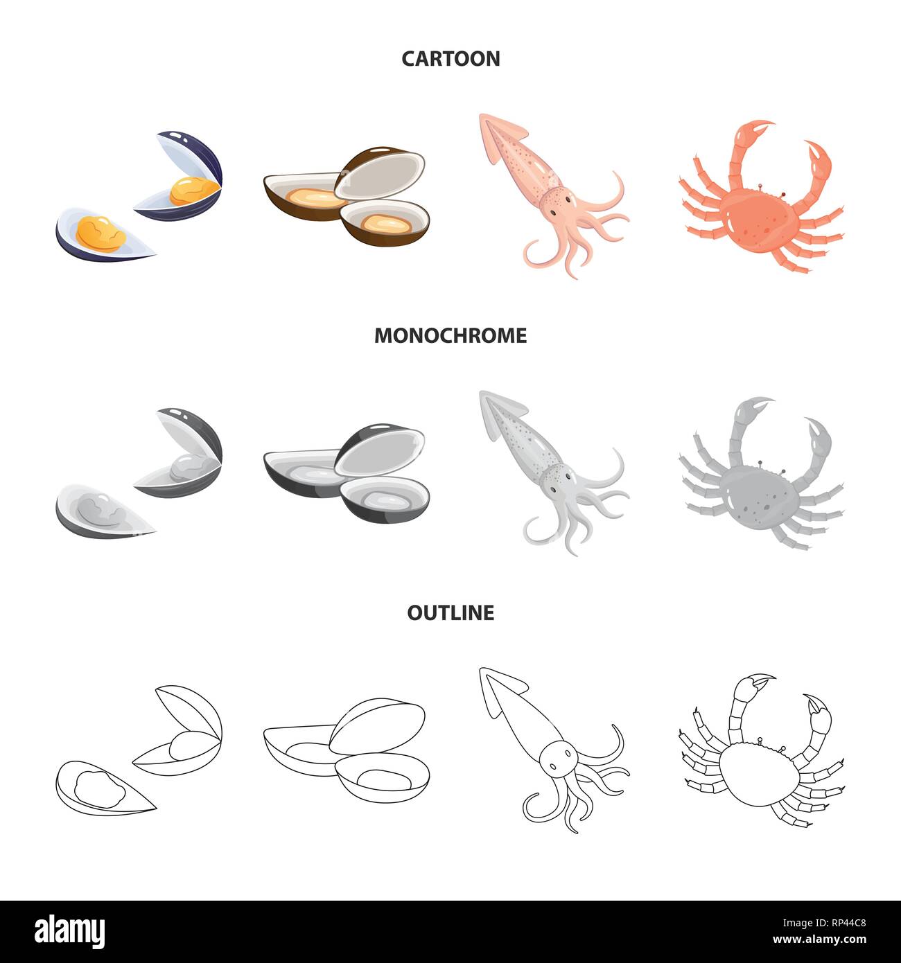 Miesmuschel, Tintenfisch, Krabben, Muscheln, Gelee, Squid, Shell, Zartheit, Tentakel, Tentakeln, Auster, Monster, Rot, Fisch, Kreatur, Muscheln, riesige, Strand, Kraken, Wasser, Langusten, frisch, Restaurant, Markt-, Marine-, Lebensmittel-, Meer, Fisch, gesund, Produkt, Ozean, Set, Vector, Icon, Illustration, isoliert, Sammlung, Design, Element, Grafik, Zeichen, Vektor, Vektoren, Stock Vektor