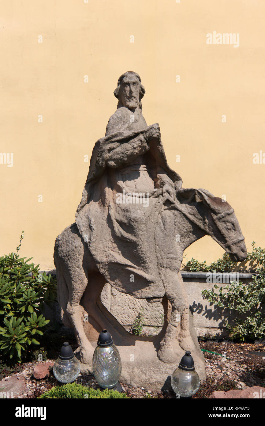 Skulptur von Jesus Christus auf dem Esel reiten, Wambierzyce, Polen. Stockfoto