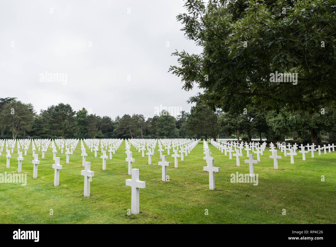 Normandie amerikanische Soldatenfriedhof und Denkmal am Omaha Beach, Colleville-sur-Mer, Normandie, Frankreich Stockfoto