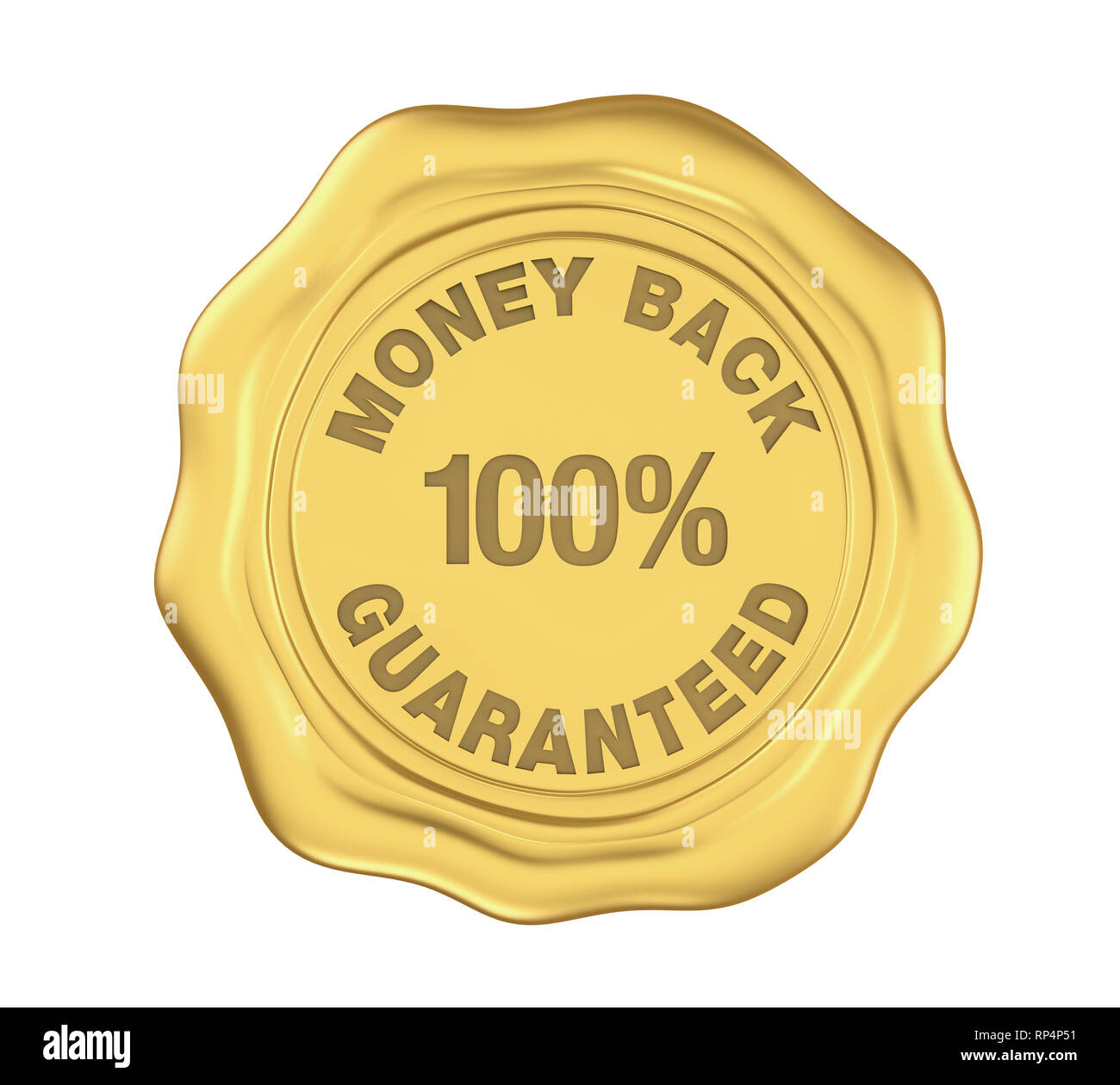 100% Geld-zurück-Garantie Wachssiegel isoliert Stockfoto