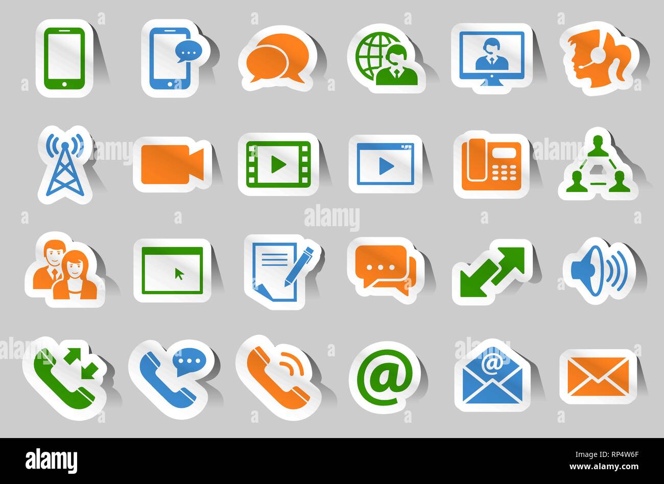 Sammlung von 24 verschiedenen Kommunikation Aufkleber Symbole Stock Vektor