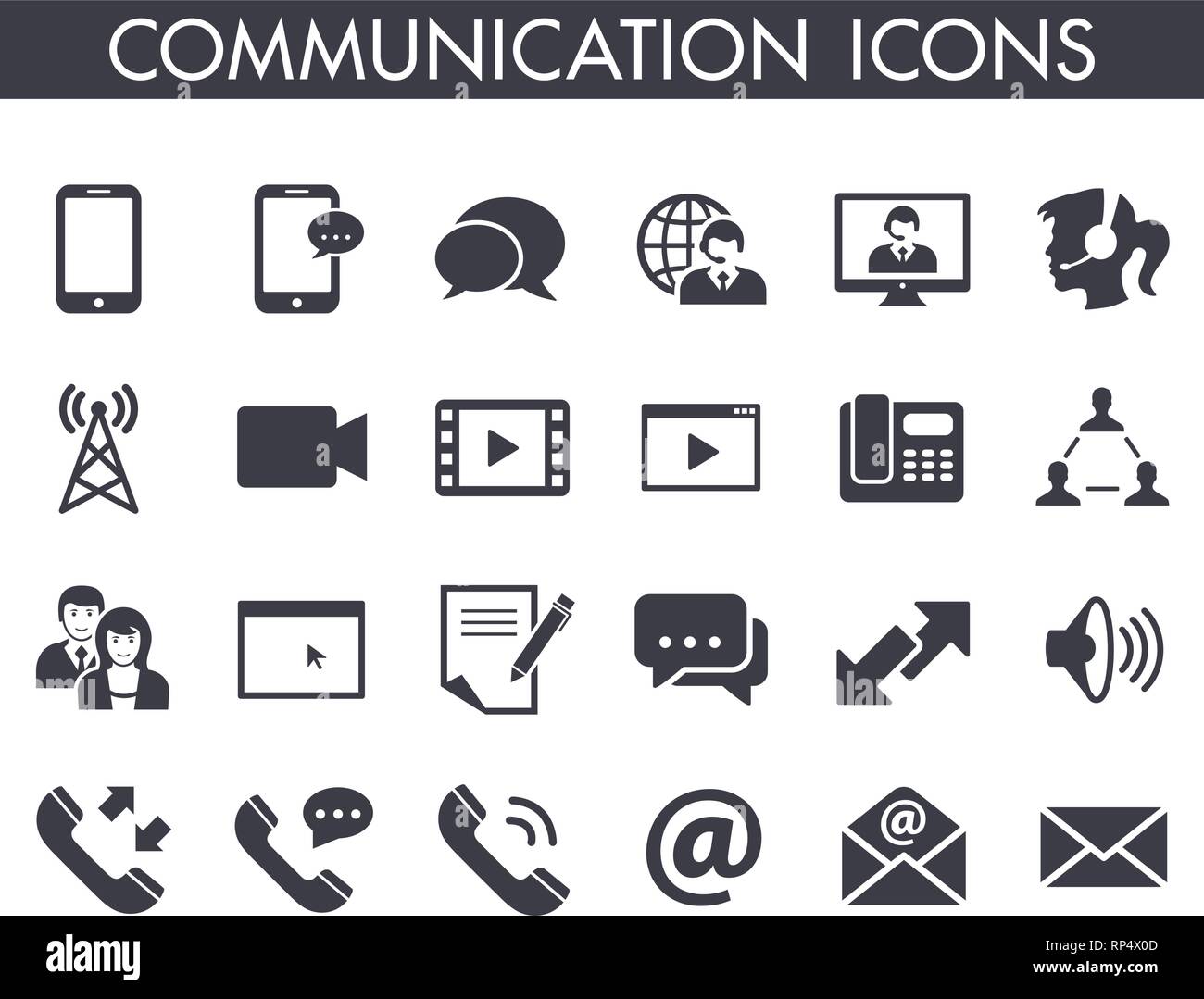 Sammlung von 24 verschiedenen Kommunikation Symbole Stock Vektor
