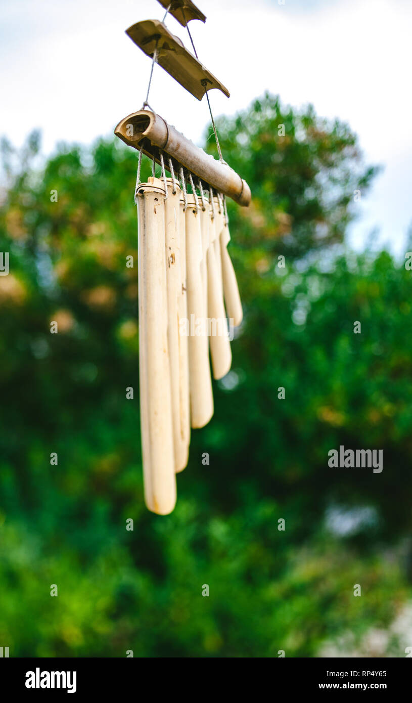 Bambus Windspiele auf Baum im Japanischen Garten gehngt Stockfotografie -  Alamy