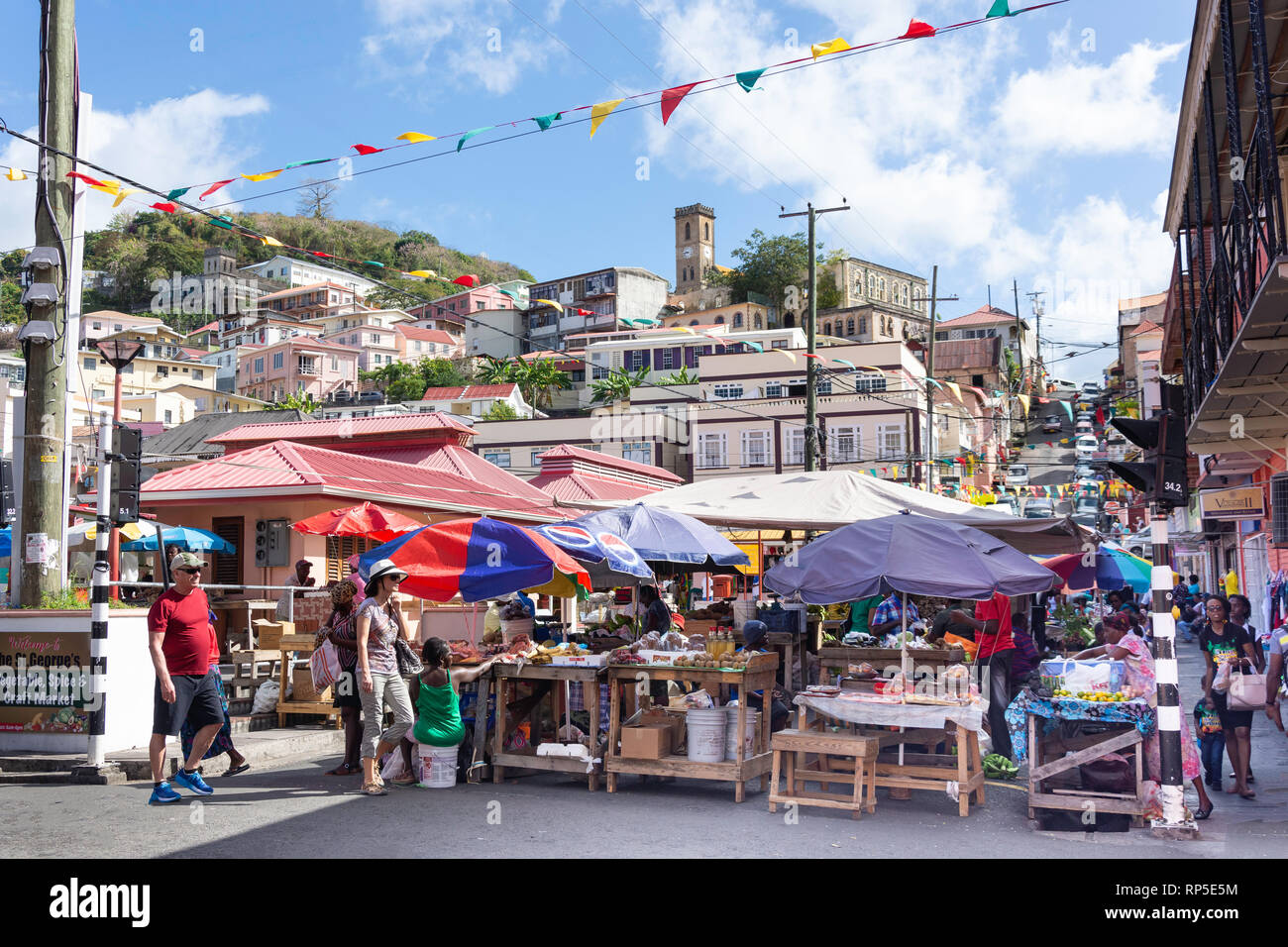 Die St. George's Gemüse, Gewürz & Handwerk Markt, Markt Hill, St. George's, Grenada, Kleine Antillen, Karibik Stockfoto