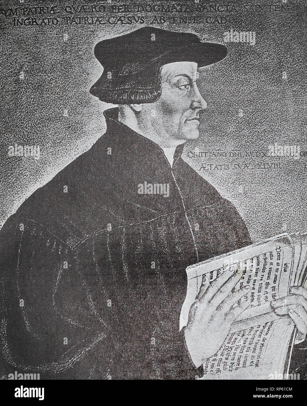 Porträt von Ulrich Zwingli. Mittelalterlichen Gravur. Stockfoto
