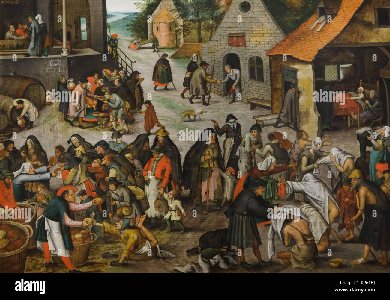 Malerei ist auch Taten der Barmherzigkeit", die von niederländischen Renaissance Maler Pieter Brueghel der Jüngere (1600-1605), das auf dem Display in das Nationalmuseum für Alte Kunst (Museu Nacional de Arte Antiga) in Lissabon, Portugal. Stockfoto