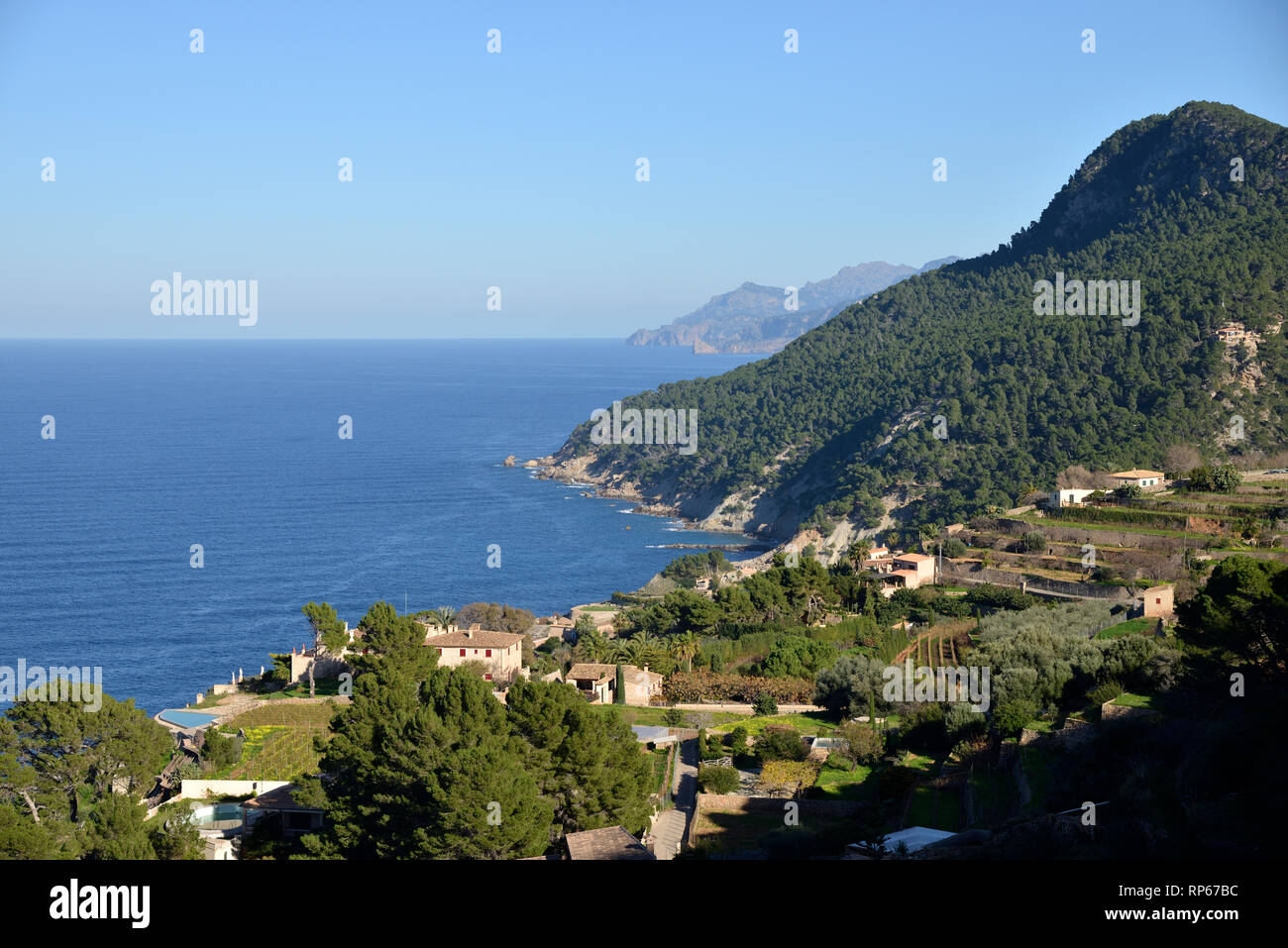 Nordwestküste Mallorcas, Banyalbufar, Mallorca, Balearen, Spanien Stockfoto
