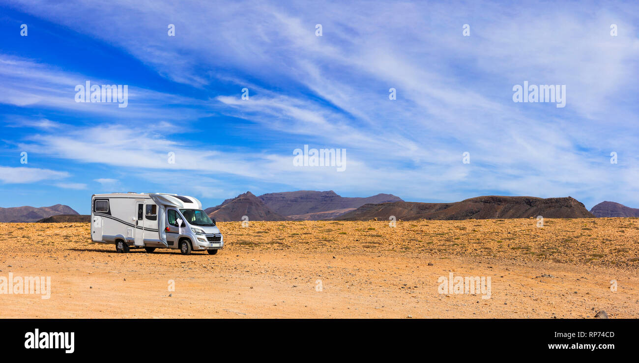 Reisen mit Wohnmobil in Fuerteventura. Stockfoto