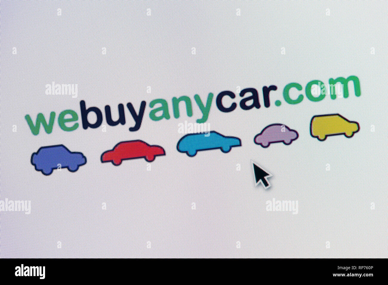 Das Logo von WeBuyAnyCar ist auf einem Bildschirm gesehen zusammen mit einer Maus Cursor (nur redaktionelle Nutzung) Stockfoto