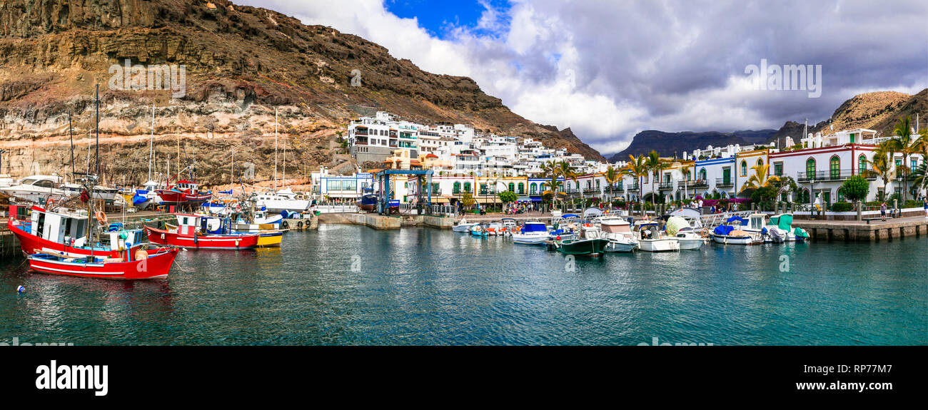 Beeindruckende Puerto de Mogan Dorf, Panoramaaussicht, Gran Canaria, Spanien. Stockfoto