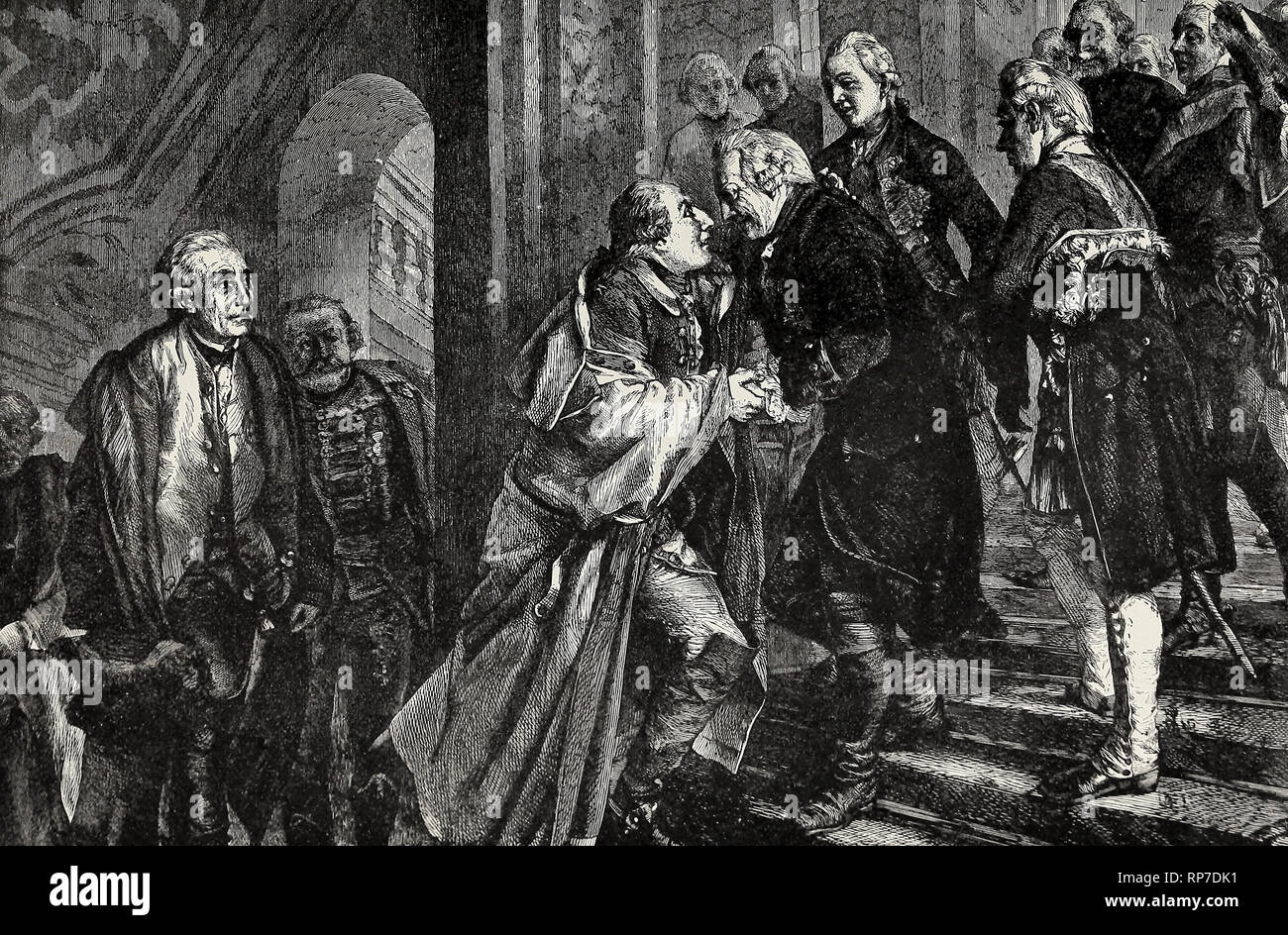 Die beiden Philosophen - Friedrich der Große von Preußen begrüßt der junge Kaiser Joseph Stockfoto