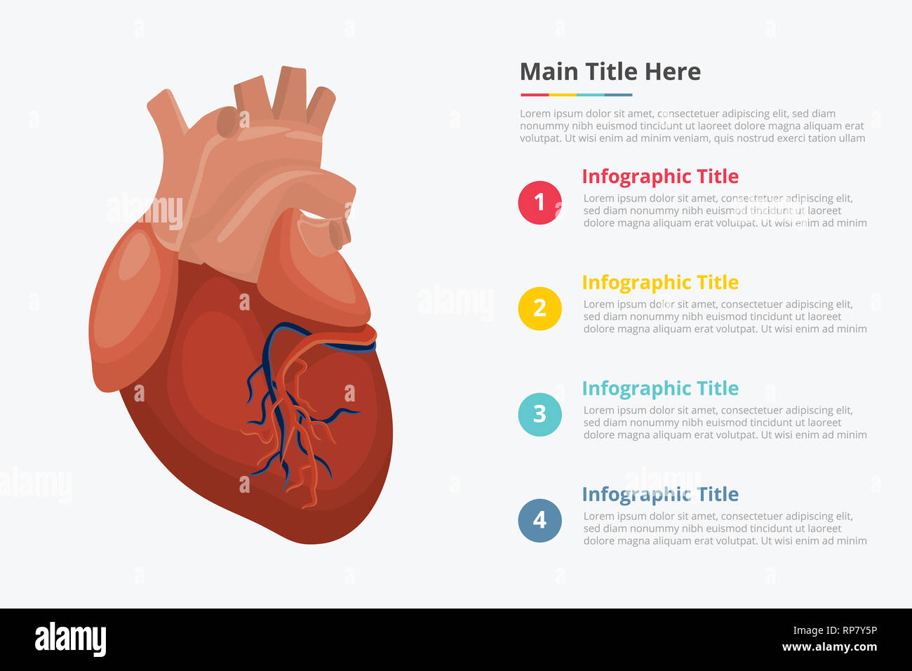 Menschliche Herz Infografik mit etwas Punkt Titel Beschreibung für Informationen Vorlage - Vector Illustration Stockfoto