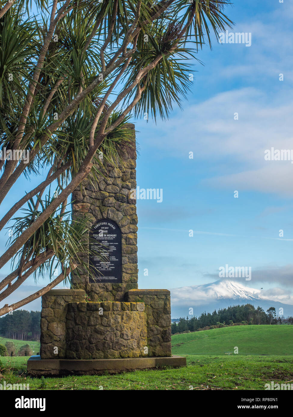 Neuseeland Kriege Memorial Cairn, Turuturu Mokai Redoute, South Taranaki, Neuseeland Stockfoto