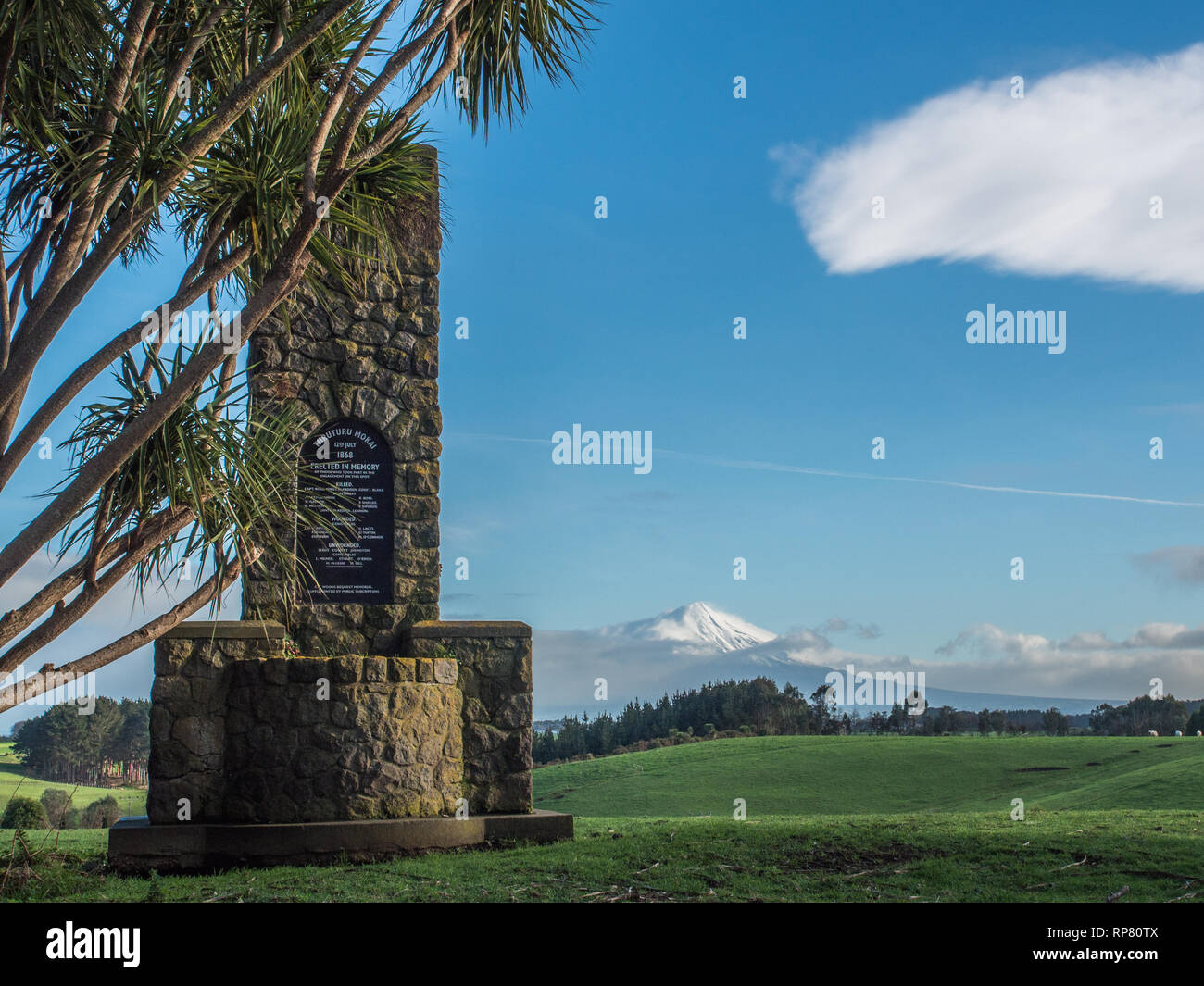 Neuseeland Kriege Memorial Cairn, Turuturu Mokai Redoute, South Taranaki, Neuseeland Stockfoto