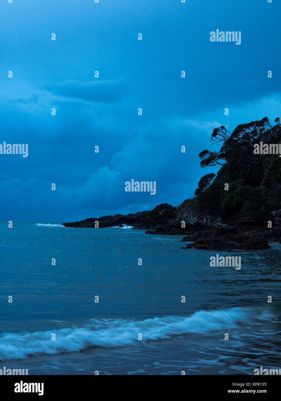 Welle brechen auf der Pacific Ocean Beach, Matai Bay, Northland, Neuseeland Stockfoto