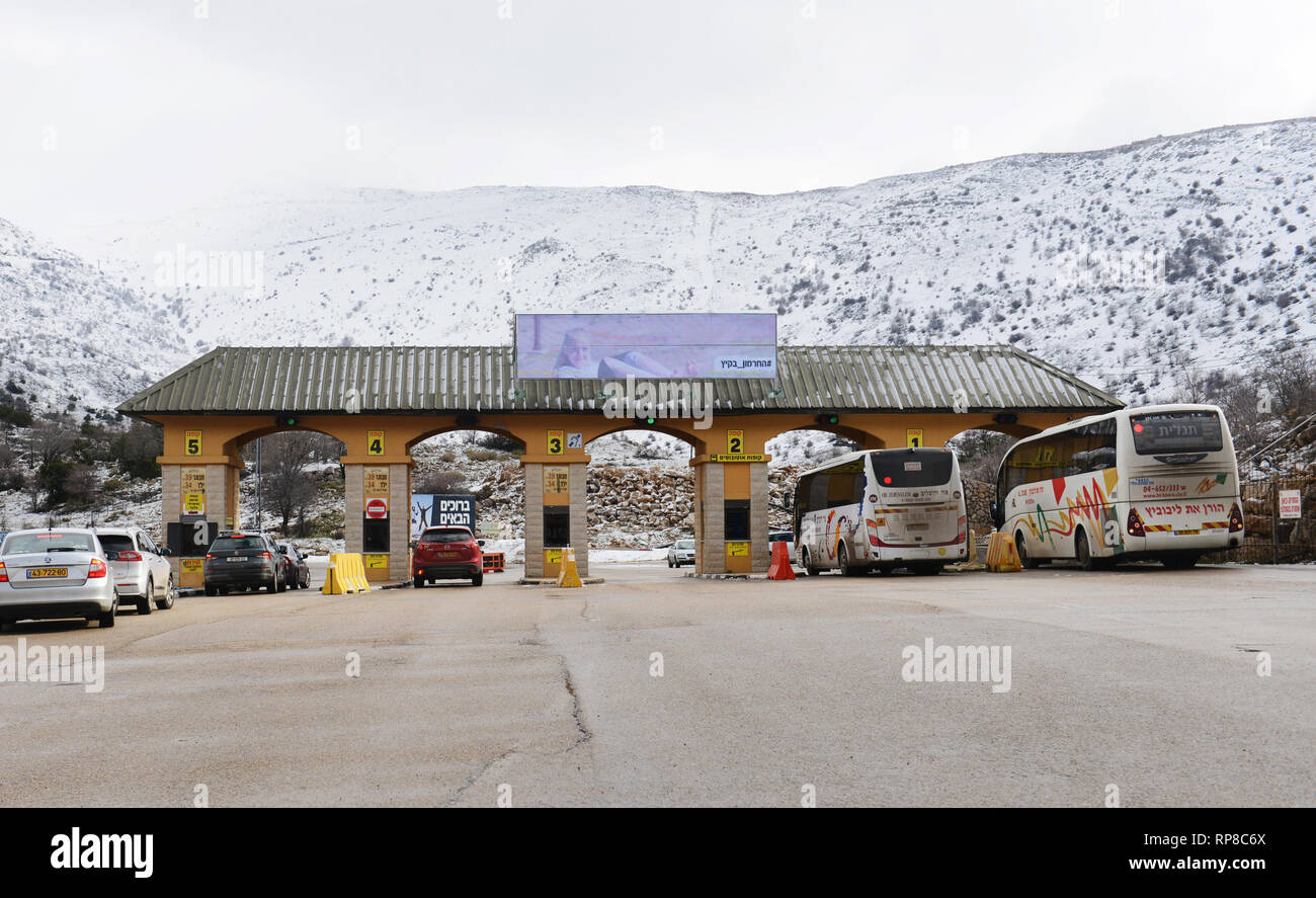Eingang zum Berg Hermon Ski Resort. Stockfoto