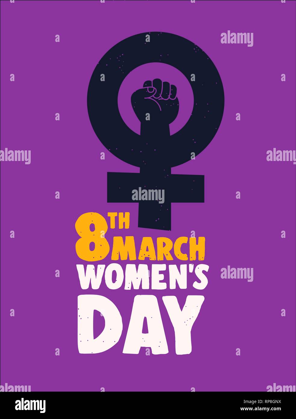 Internationaler Tag der Frauen 8. März poster Abbildung. Feministische weibliches Symbol für die Gleichberechtigung und die Frau macht. Stock Vektor