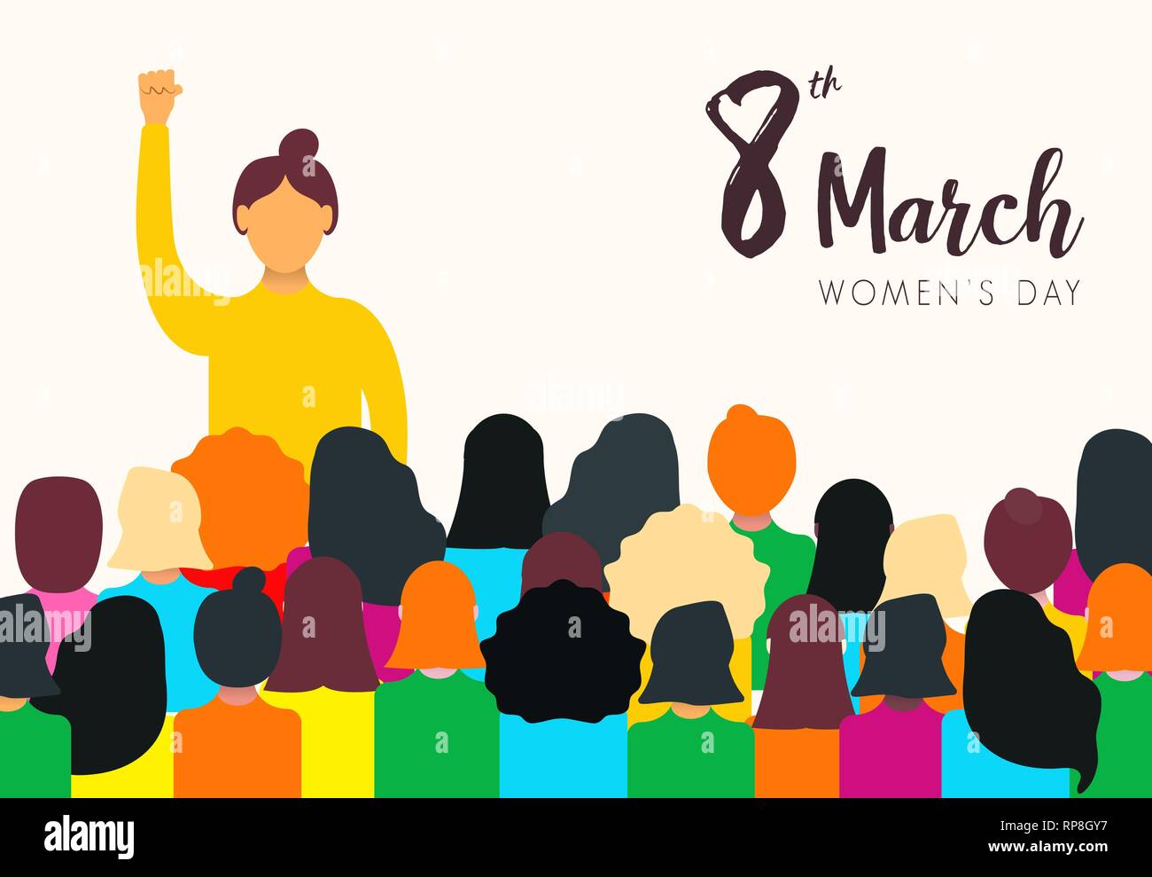 Tag der Frauen 8. März Abbildung für die Rechte der Frau Power concept. Diverse Frau Gruppe auf friedlichen Protest. Stock Vektor