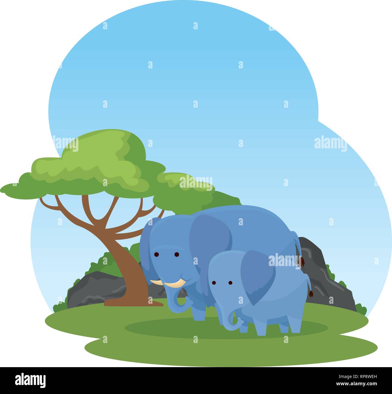 Afrikanische Elefanten in der Savanne zeichen Vector Illustration Design Stock Vektor