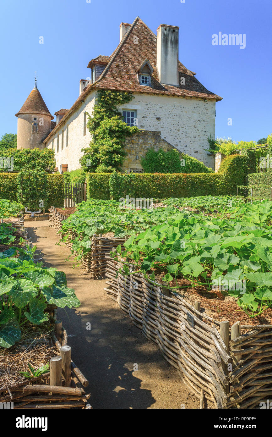 Orsan Garten, Frankreich: Die erhöhte Küche Garten Pflanzen von cucurbitaceae aller Art: Kürbisse, Zucchini, Kürbisse (obligatorisch erwähnen o Stockfoto