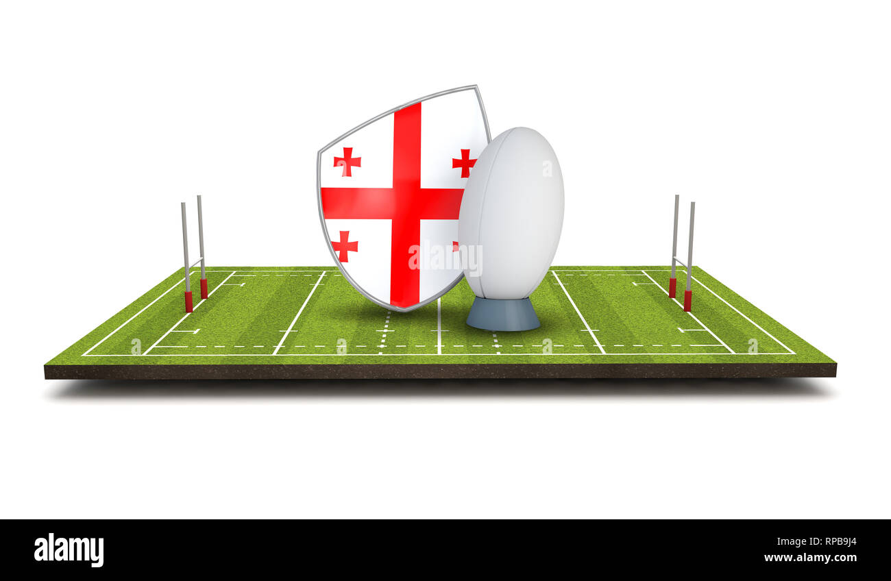 Georgien rugby Schild Fahne Symbol mit rugby ball. 3D-Rendering Stockfoto