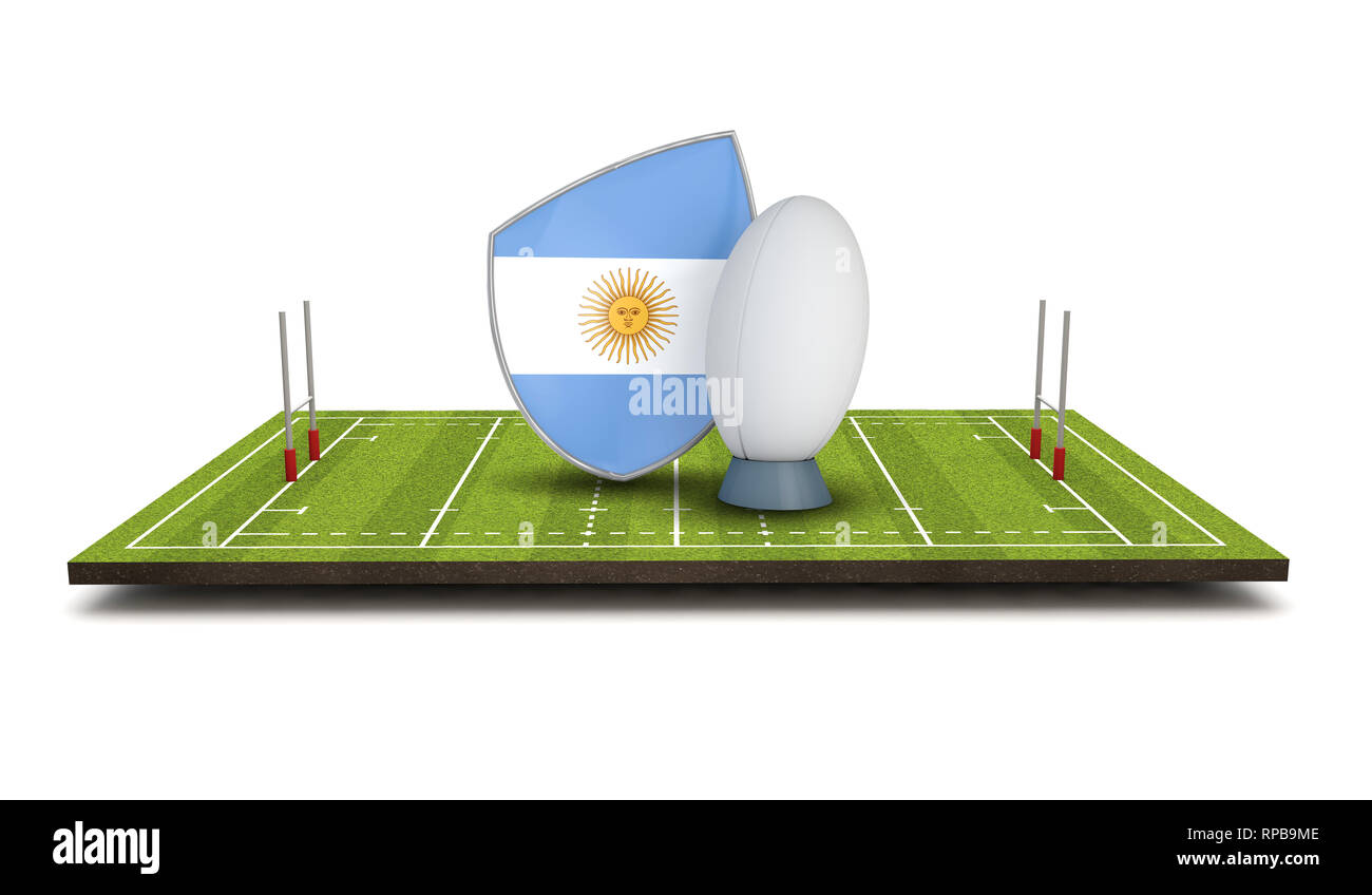 Argentinien Rugby schild Fahne Symbol mit rugby ball. 3D-Rendering Stockfoto