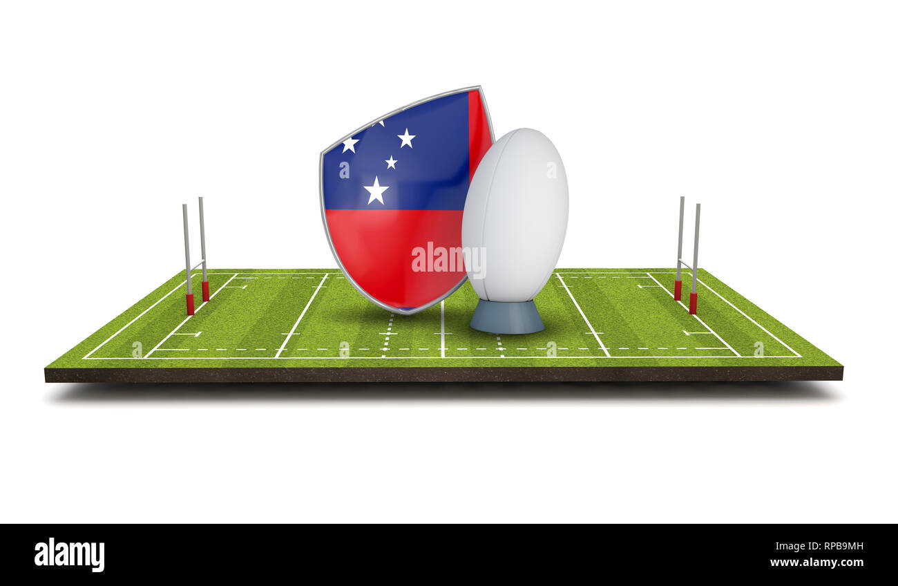 Samoa rugby Schild Fahne Symbol mit rugby ball. 3D-Rendering Stockfoto