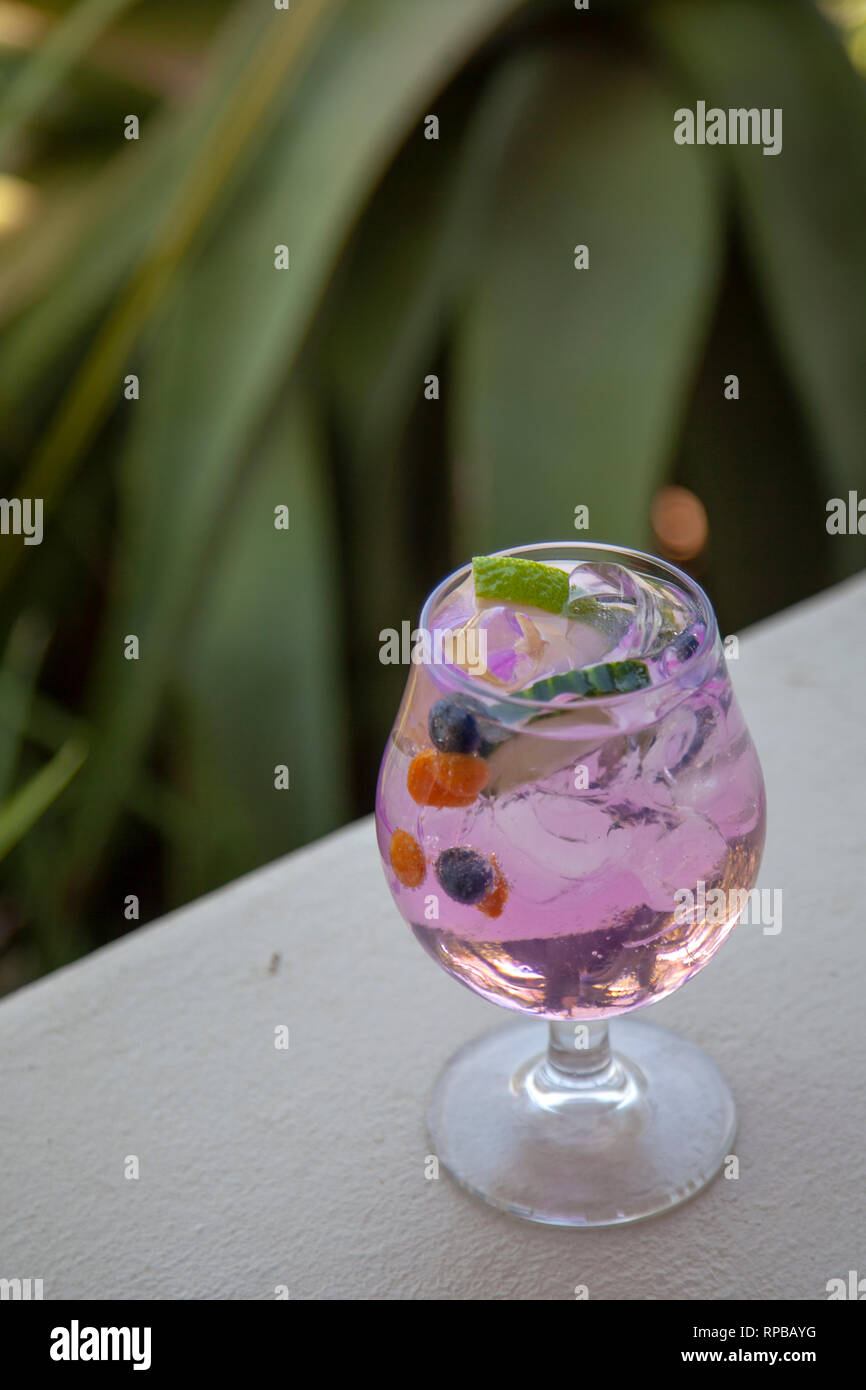 Glas Pink Gin und Tonic Stockfoto