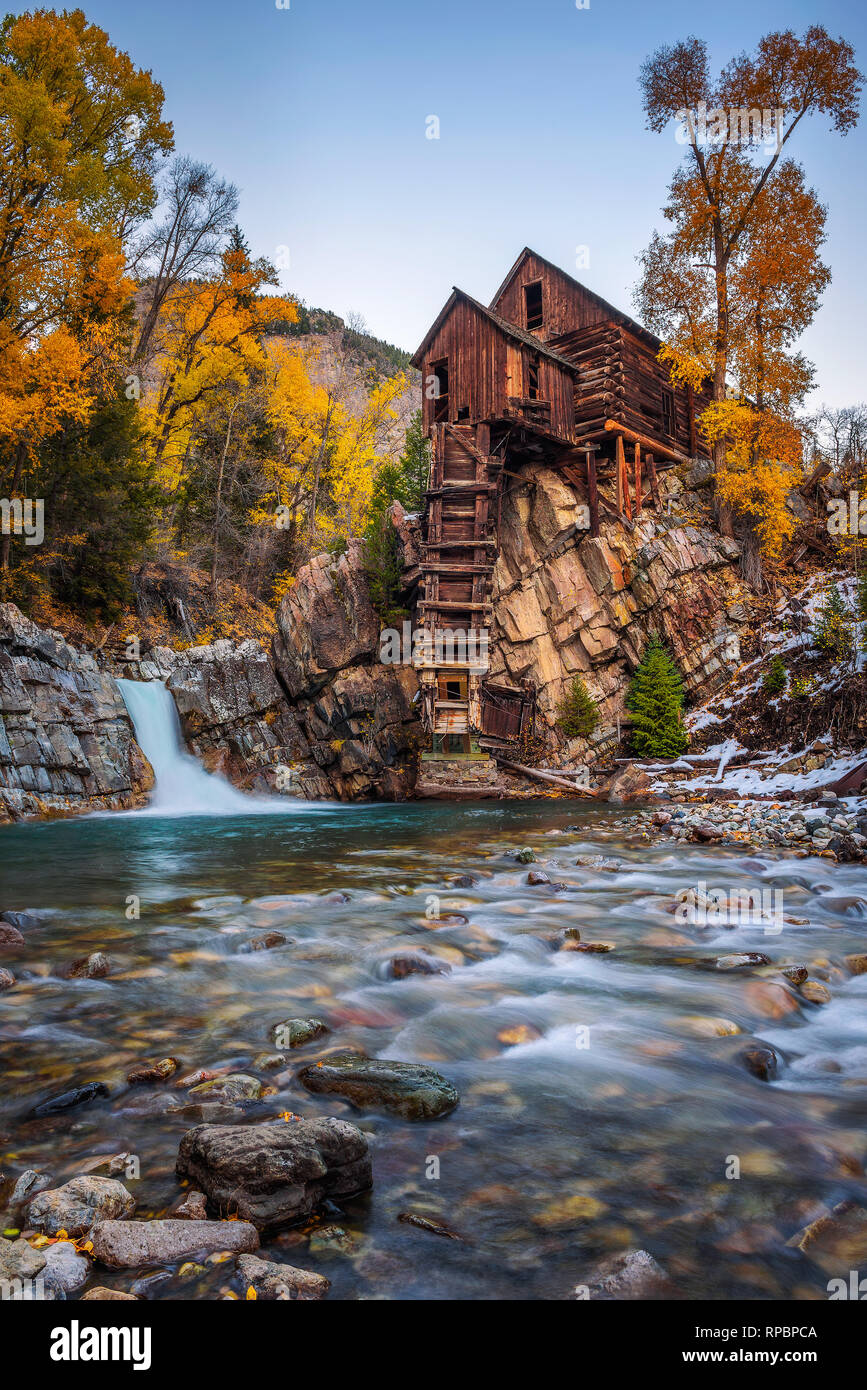 Historische Holz- Kraftpaket namens Crystal Mühle in Colorado Stockfoto