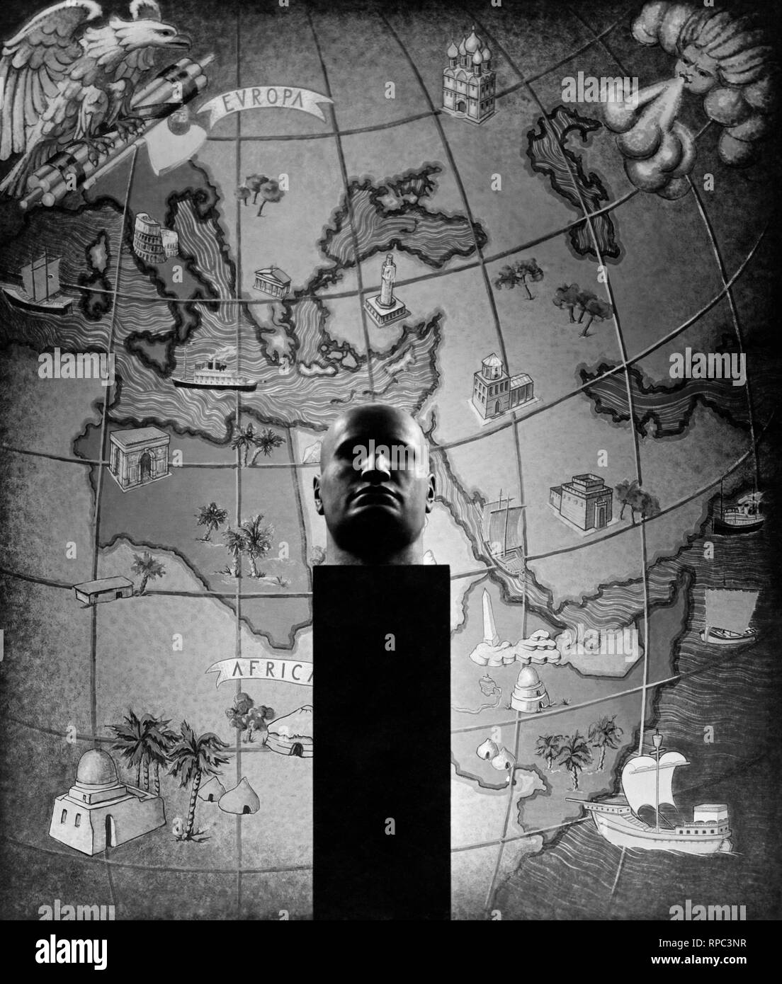 Bronzekopf von Benito Mussolini von ruggero Alfredo Michahelles, auch als RAM Front bekannt zu Italien und seinen kolonialen Imperiums, von bepi Lavagna, XX Kunstausstellung in Venedig, 1934 Stockfoto