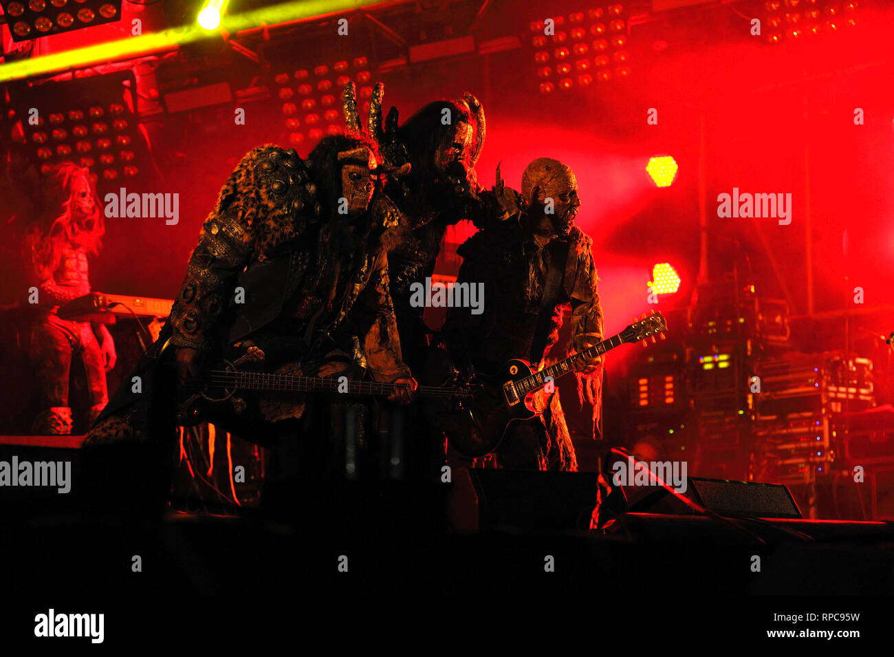 Lordi, hard rock Gruppe aus Finnland, auf der Bühne. August 23, 2017. Kiew, Ukraine Stockfoto