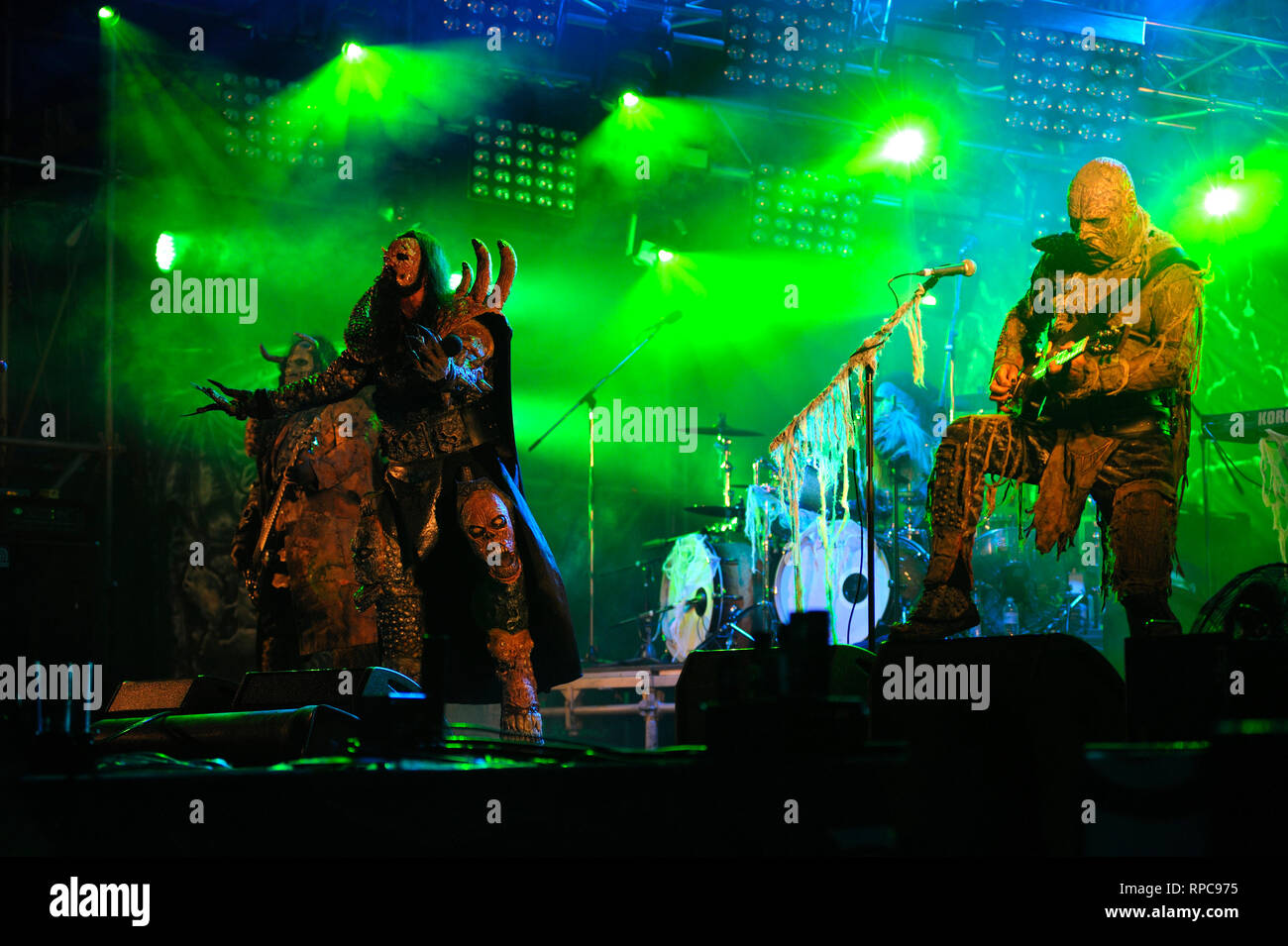 Lordi, hard rock Gruppe aus Finnland, auf der Bühne. August 23, 2017. Kiew, Ukraine Stockfoto