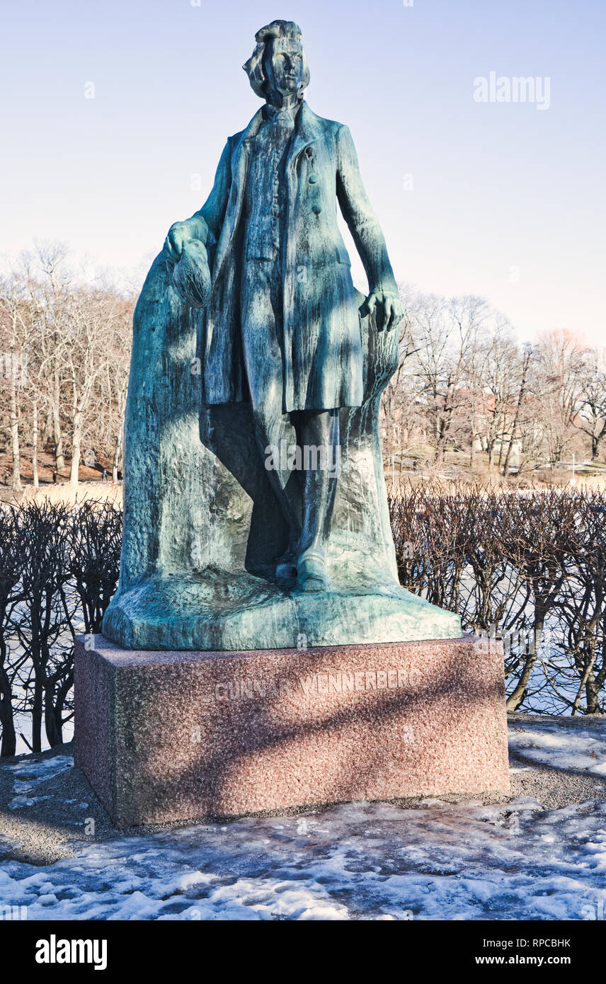 Bronze Statue (1915 durch Carl Eldh), schwedischer Dichter, Komponist und Politiker Gunnar Wennerberg (1817-1901) Djurgarden, Stockholm, Schweden, Skandinavien Stockfoto