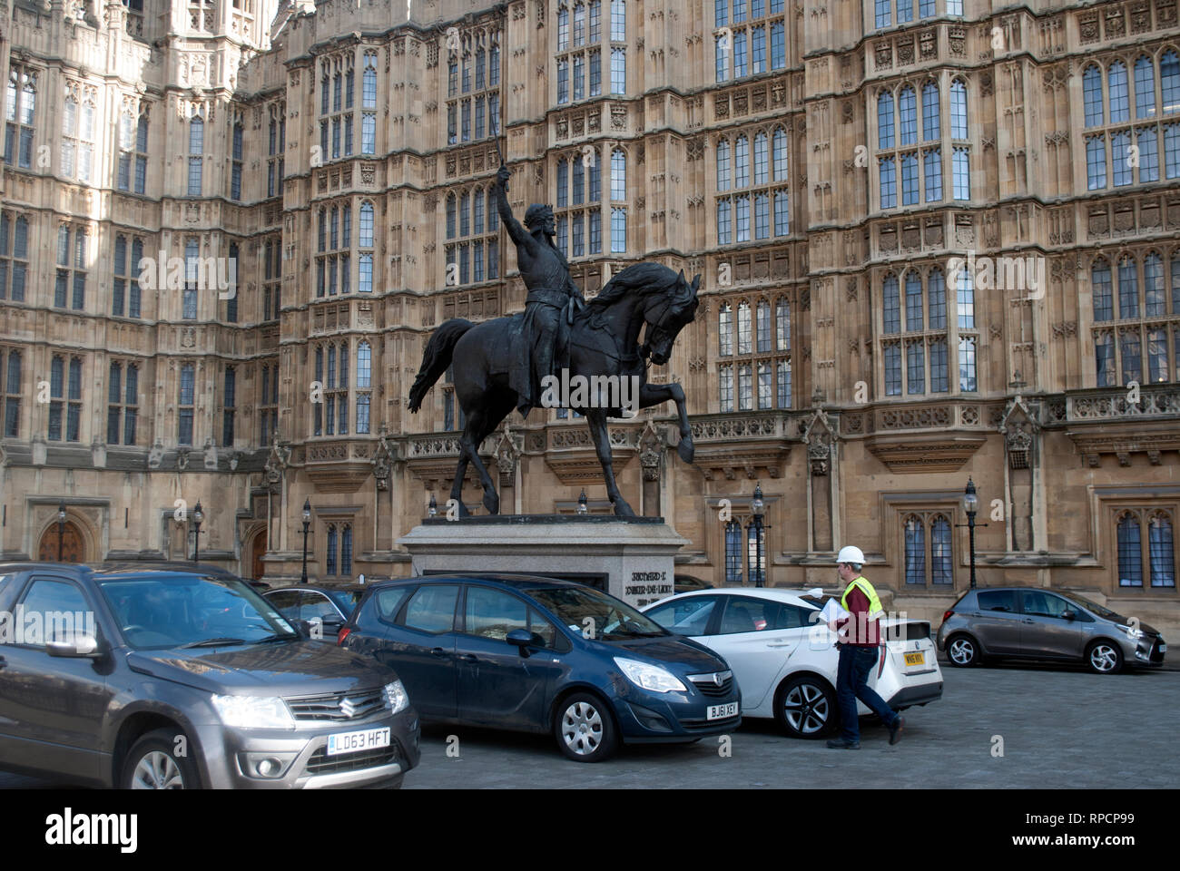Richard Coeur de Lion Statue von König Richard der Erste in der Nähe der Houses of Parliament, Westminster Stockfoto