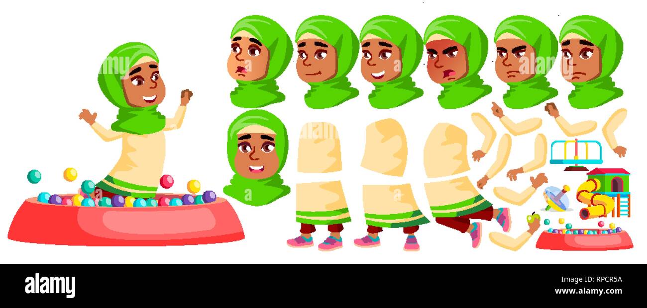 Arabische, muslimische Mädchen Kindergarten Kind Vektor. Animation