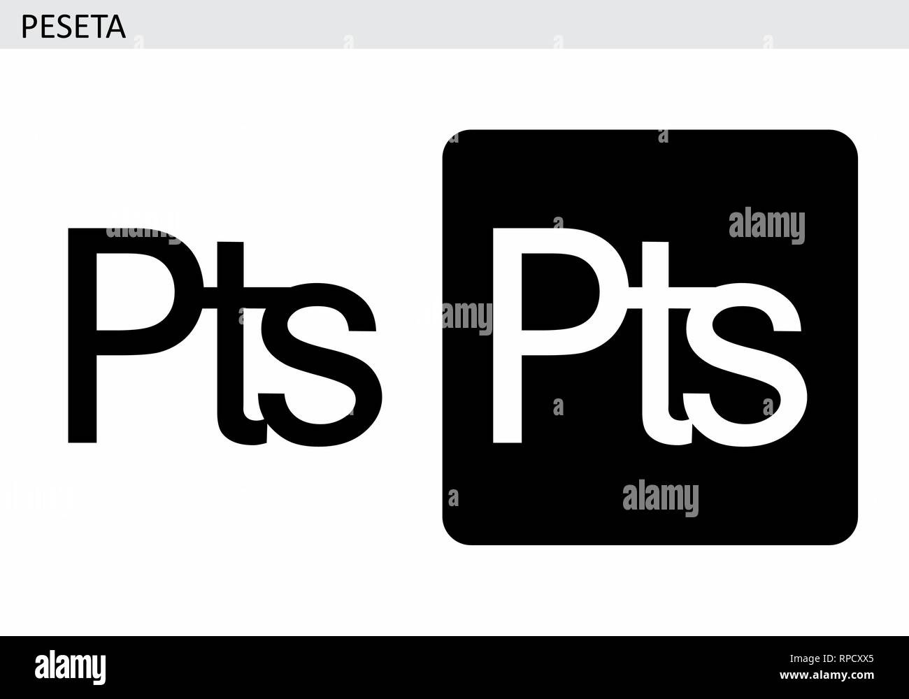 Schwarz/Weiß-Abbildungen der spanischen Peseta Währungssymbol Stock Vektor