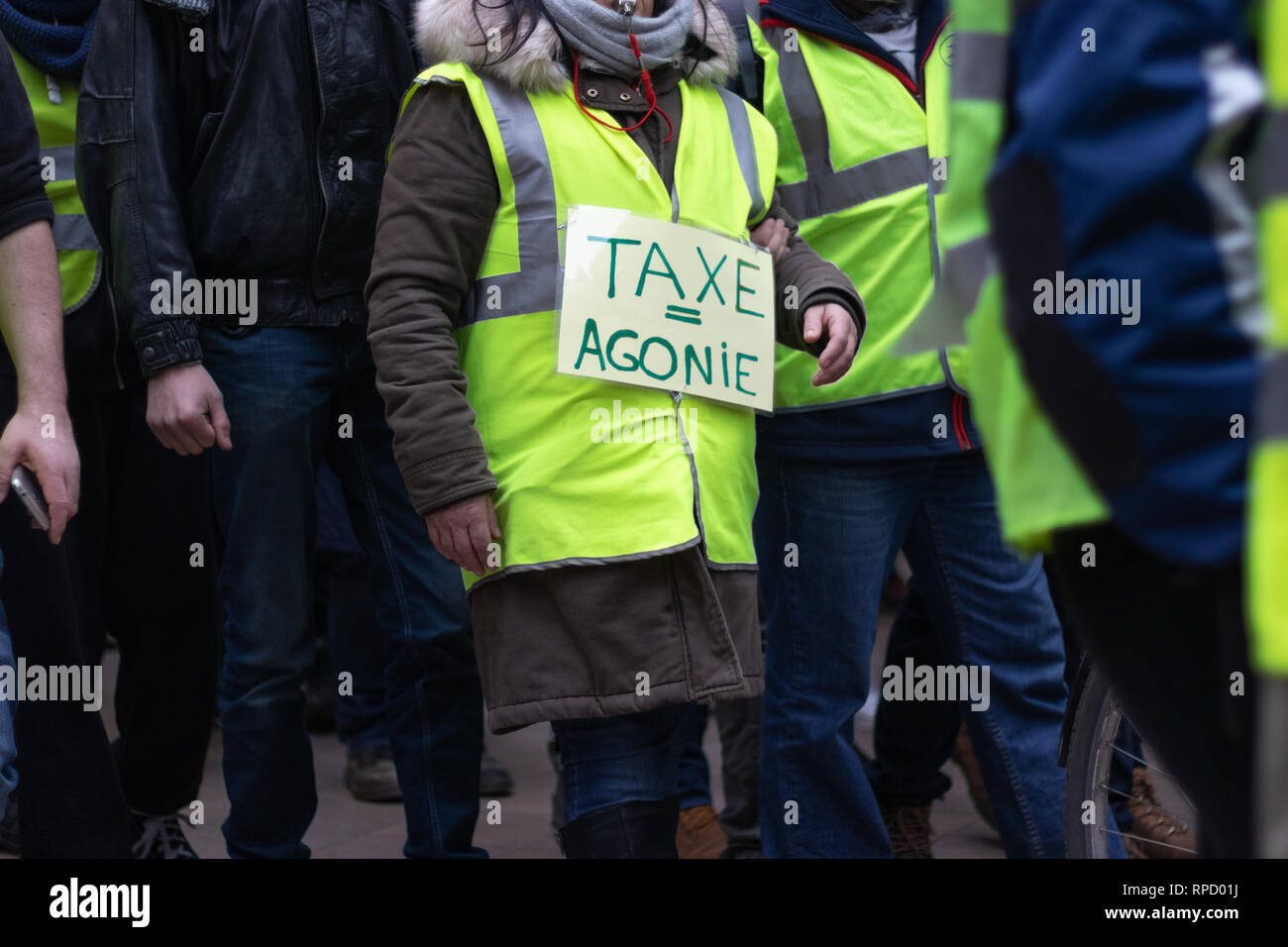 Gelbe Jacken 'Gilets Jaunes' in Frankreich Stockfoto