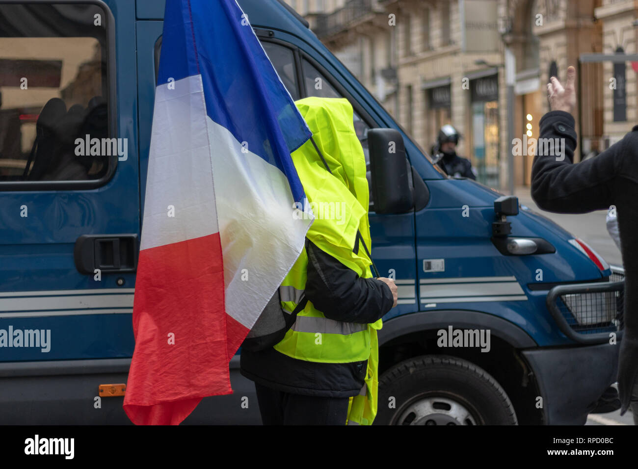 Gelbe Jacken 'Gilets Jaunes' in Frankreich Stockfoto