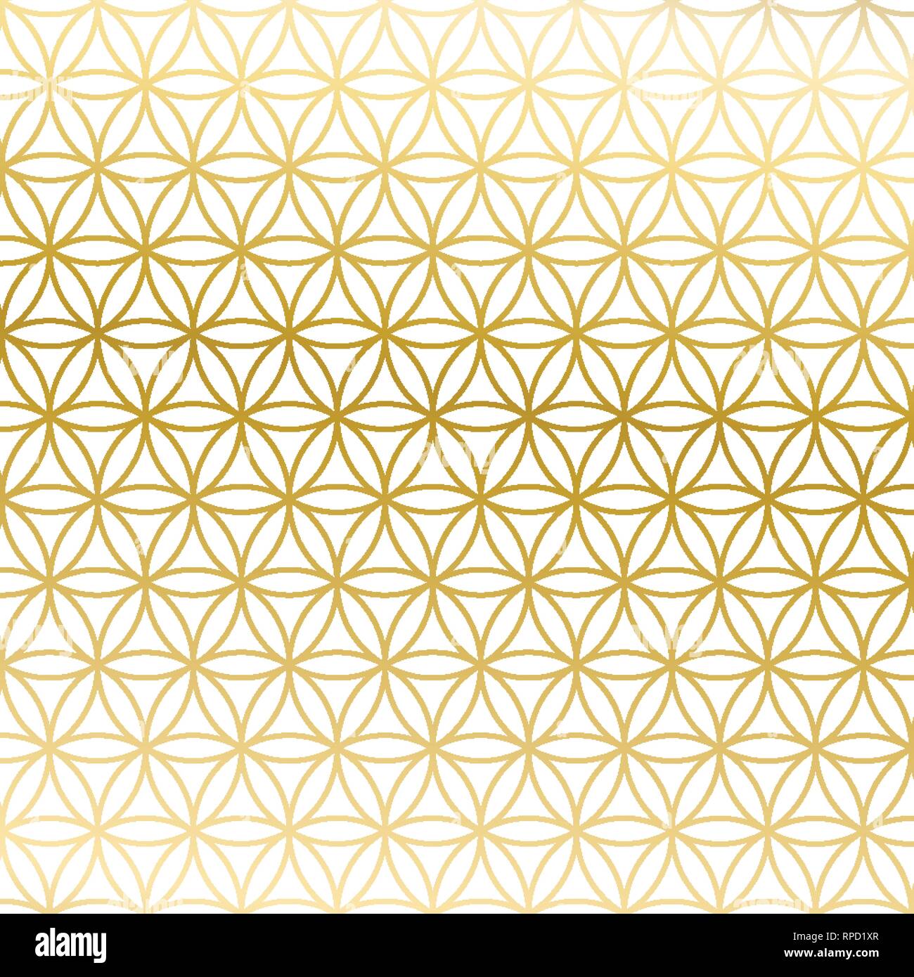 Heilige Geometrie golden gradient Blume des Lebens Textur. Geometrische Muster. Abstract vector überlappende Kreis ornament Abbildung. Stock Vektor
