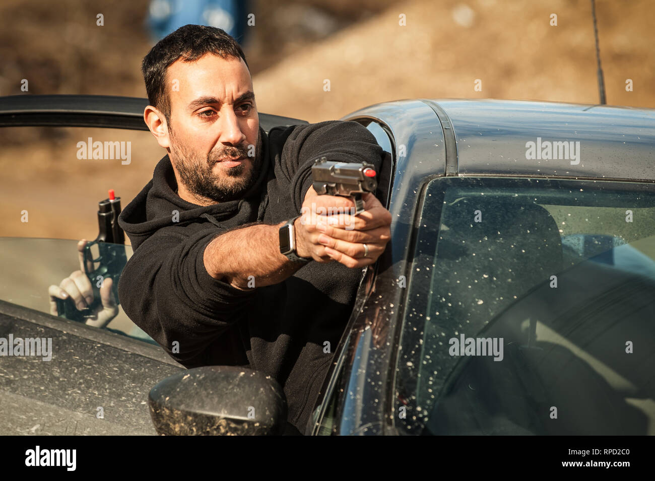 Polizei Agent Und Leibwachter Ausbildung Aktion Gewehr Schiessen Aus Dem Auto Special Agent Team Waffen Training Und Naturlich Auf Outdoor Schiessstand Stockfotografie Alamy