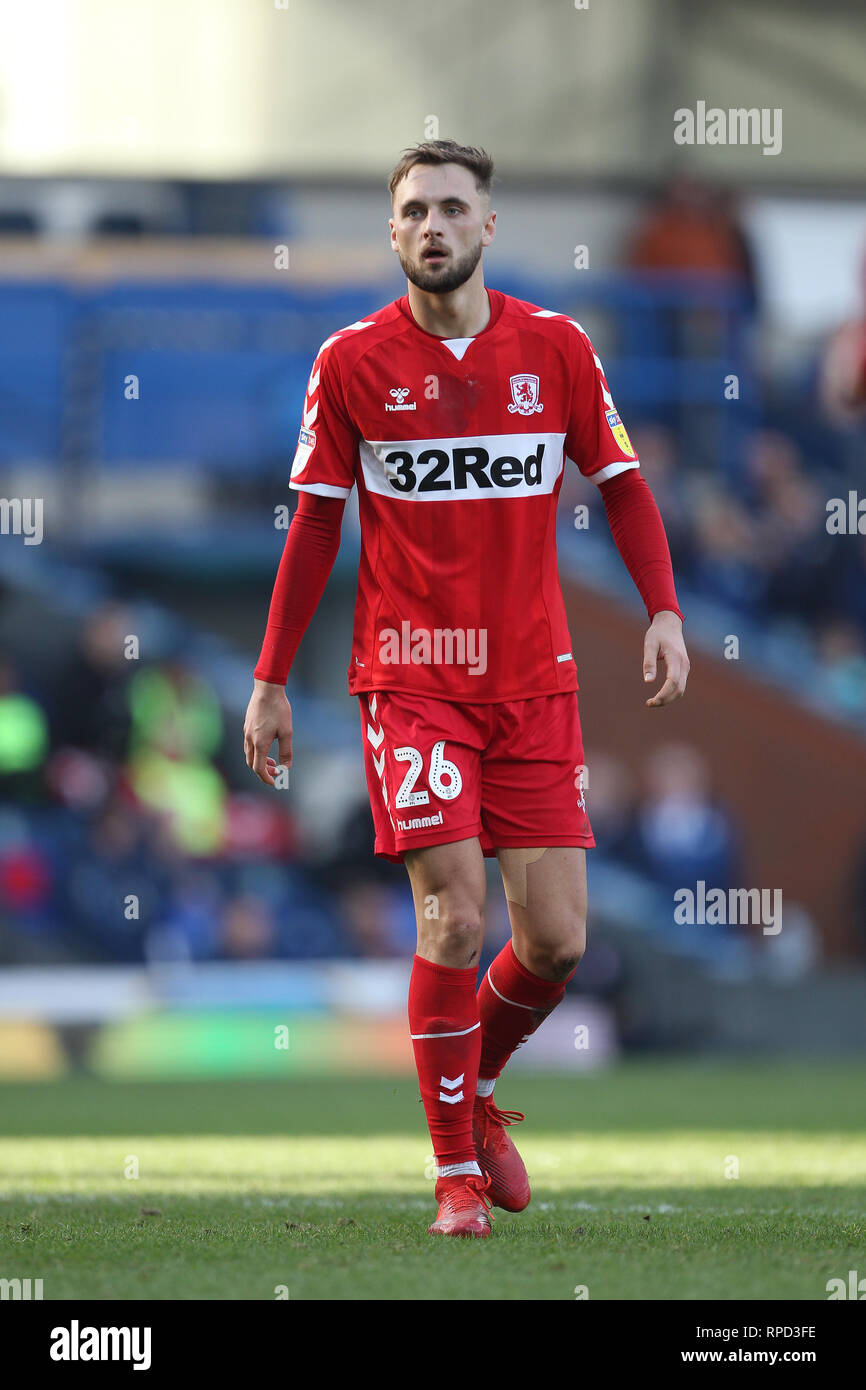 BLACKBURN, Großbritannien 17. FEBRUAR Lewis Flügel von Middlesbrough während der Sky Bet Championship Match zwischen Blackburn Rovers und Middlesbrough im Ewood Park, Blackburn am Sonntag, 17. Februar 2019. (Credit: Mark Fletcher | MI Nachrichten) Stockfoto